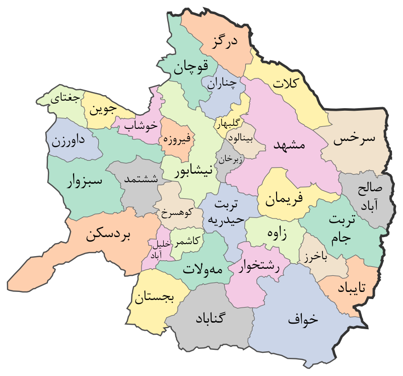 نقشه شهر های استان خراسان رضوی